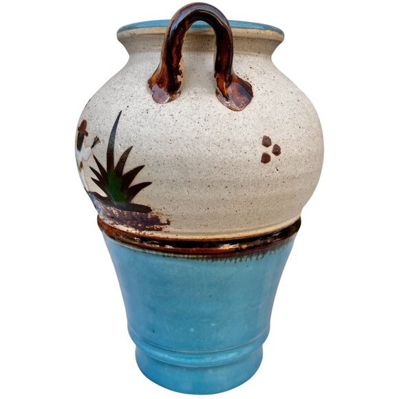 Handmade Mexican Pottery Vase With Handles 7.5" Tall 5.5" D  Hand-Painted - Picture 7 of 8